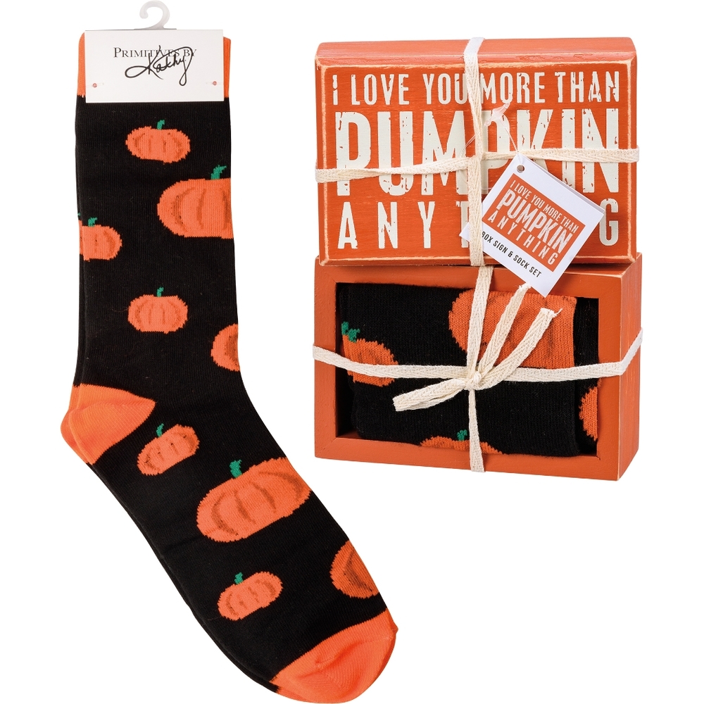 Love You Gift Set Box Sign Shelf Sitter Socks Unisex More Than Pumpkin Autumn